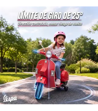 Moto Eléctrica Niños 12V Vespa PX150 Ruedas Auxiliares 2 Motores Suspensión Trasera Música Faros 3 km/h 3-6 Años Rojo