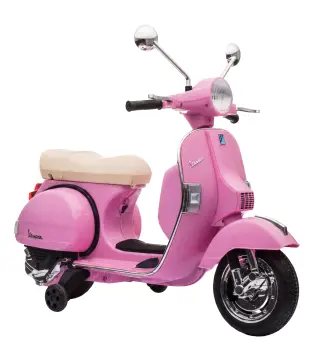 Moto Eléctrica Niños 12V Vespa PX150 Ruedas Auxiliares 2 Motores Suspensión Trasera Música Faros 3 km/h 3-6 Años Rosa