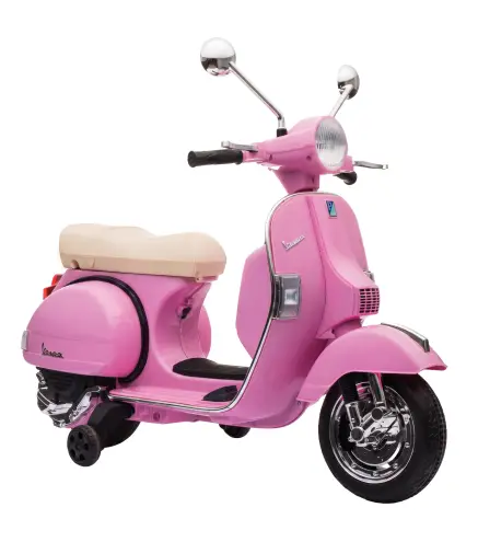 Moto Eléctrica Niños 12V Vespa PX150 Ruedas Auxiliares 2 Motores Suspensión Trasera Música Faros 3 km/h 3-6 Años Rosa