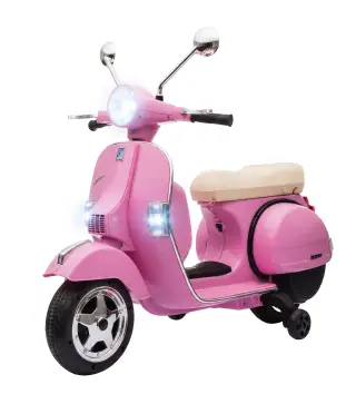 Moto Eléctrica Niños 12V Vespa PX150 Ruedas Auxiliares 2 Motores Suspensión Trasera Música Faros 3 km/h 3-6 Años Rosa