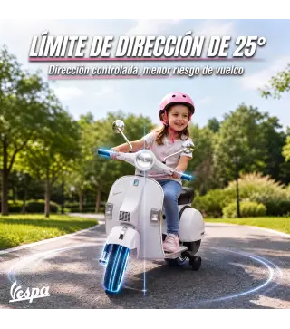 Moto Eléctrica Niños 12V Vespa PX150 Ruedas Auxiliares 2 Motores Suspensión Trasera Música Faros 3 km/h 3-6 Años Blanco