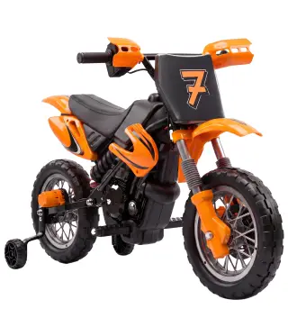 Moto Eléctrica Niños 12V 2 Ruedas Auxiliares Desmontables 2 Motores Suspensión Trasera 3 km/h 3-6 Años Naranja