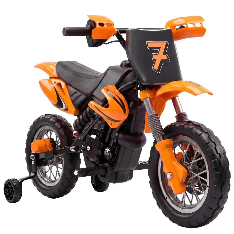 Moto Eléctrica Niños 12V 2 Ruedas Auxiliares Desmontables 2 Motores Suspensión Trasera 3 km/h 3-6 Años Naranja Moto Eléctrica Niños 12V 2 Ruedas Auxiliares Desmontables 2 Motores Suspensión Trasera 3 km/h 3-6 Años Naranja