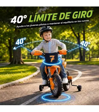 Moto Eléctrica Niños 12V 2 Ruedas Auxiliares Desmontables 2 Motores Suspensión Trasera 3 km/h 3-6 Años Naranja