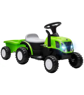 Tractor Eléctrico para Niños con Remolque Desmontable 6V Luces Música Claxon Pedal para Niños 1-3 Años 2,5 km/h Verde