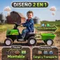 Tractor Eléctrico para Niños con Remolque Desmontable 6V Luces Música Claxon Pedal para Niños 1-3 Años 2,5 km/h Verde