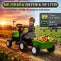 Tractor Eléctrico para Niños con Remolque Desmontable 6V Luces Música Claxon Pedal para Niños 1-3 Años 2,5 km/h Verde