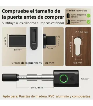 Cerradura Inteligente 5 en 1 con Huella App Tuya Bluetooth Código Tarjeta NFC/RF Llave Códigos Temporales