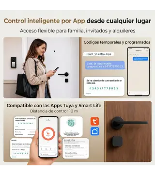 Cerradura Inteligente 5 en 1 con Huella App Tuya Bluetooth Código Tarjeta NFC/RF Llave Códigos Temporales