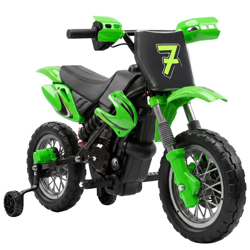 Moto Eléctrica Niños 12V con 2 Ruedas Auxiliares Desmontables 2 Motores Suspensión Trasera 3 km/h 3-6 Años Verde Moto Eléctrica Niños 12V con 2 Ruedas Auxiliares Desmontables 2 Motores Suspensión Trasera 3 km/h 3-6 Años Verde