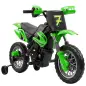Moto Eléctrica Niños 12V con 2 Ruedas Auxiliares Desmontables 2 Motores Suspensión Trasera 3 km/h 3-6 Años Verde Moto Eléctrica Niños 12V con 2 Ruedas Auxiliares Desmontables 2 Motores Suspensión Trasera 3 km/h 3-6 Años Verde