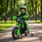 Moto Eléctrica Niños 12V con 2 Ruedas Auxiliares Desmontables 2 Motores Suspensión Trasera 3 km/h 3-6 Años Verde Moto Eléctrica Niños 12V con 2 Ruedas Auxiliares Desmontables 2 Motores Suspensión Trasera 3 km/h 3-6 Años Verde