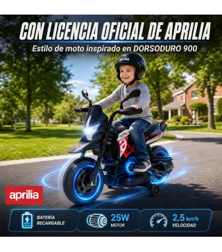 Moto Eléctrica Niños 6V Licencia APRILIA Ruedas Auxiliares Adelante/Atrás Batería de Litio Música 18 Meses-4 Años Rojo