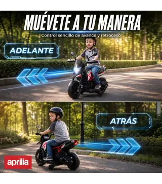 Moto Eléctrica Niños 6V Licencia APRILIA Ruedas Auxiliares Adelante/Atrás Batería de Litio Música 18 Meses-4 Años Rojo
