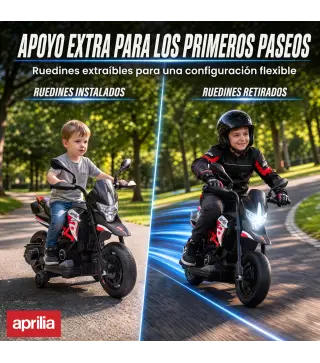 Moto Eléctrica Niños 6V Licencia APRILIA Ruedas Auxiliares Adelante/Atrás Batería de Litio Música 18 Meses-4 Años Rojo