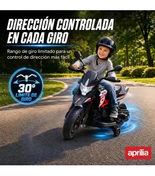 Moto Eléctrica Niños 6V Licencia APRILIA Ruedas Auxiliares Adelante/Atrás Batería de Litio Música 18 Meses-4 Años Rojo