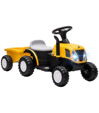 Tractor Eléctrico para Niños con Remolque Desmontable 6V Luces Música Claxon Pedal Niños 1-3 Años 2,5 km/h Amarillo