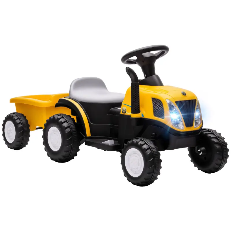 Tractor Eléctrico para Niños con Remolque Desmontable 6V Luces Música Claxon Pedal Niños 1-3 Años 2,5 km/h Amarillo