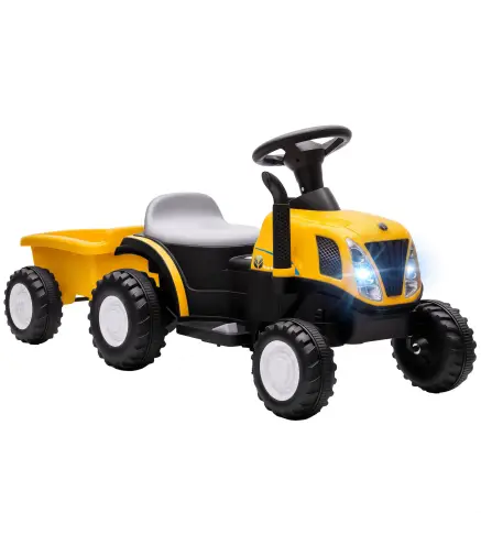 Tractor Eléctrico para Niños con Remolque Desmontable 6V Luces Música Claxon Pedal Niños 1-3 Años 2,5 km/h Amarillo