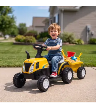 Tractor Eléctrico para Niños con Remolque Desmontable 6V Luces Música Claxon Pedal Niños 1-3 Años 2,5 km/h Amarillo