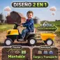 Tractor Eléctrico para Niños con Remolque Desmontable 6V Luces Música Claxon Pedal Niños 1-3 Años 2,5 km/h Amarillo