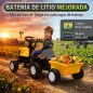 Tractor Eléctrico para Niños con Remolque Desmontable 6V Luces Música Claxon Pedal Niños 1-3 Años 2,5 km/h Amarillo