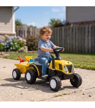 Tractor Eléctrico para Niños con Remolque Desmontable 6V Luces Música Claxon Pedal Niños 1-3 Años 2,5 km/h Amarillo