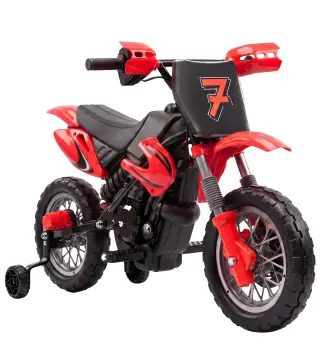 Moto Eléctrica Niños 12V con 2 Ruedas Auxiliares Desmontables 2 Motores Suspensión Trasera 3 km/h 3-6 Años Rojo