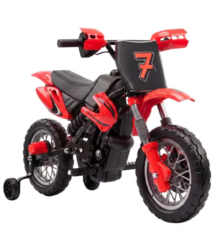 Moto Eléctrica Niños 12V con 2 Ruedas Auxiliares Desmontables 2 Motores Suspensión Trasera 3 km/h 3-6 Años Rojo