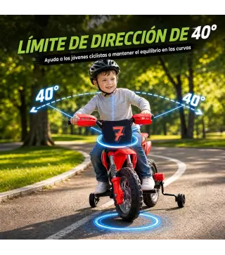 Moto Eléctrica Niños 12V con 2 Ruedas Auxiliares Desmontables 2 Motores Suspensión Trasera 3 km/h 3-6 Años Rojo