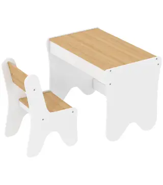 Juego de Mesa Infantil con Silla con Cajón Mesa y Silla Infantil Montessori 3 a 8 Años Blanco y Madera Natural