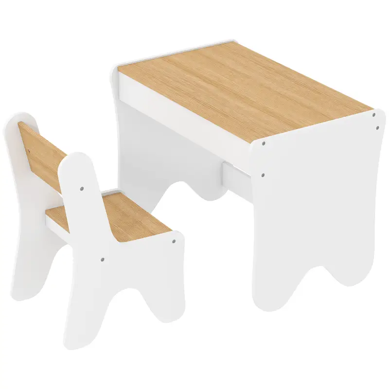 Juego de Mesa Infantil con Silla con Cajón Mesa y Silla Infantil Montessori 3 a 8 Años Blanco y Madera Natural Juego de Mesa Infantil con Silla con Cajón Mesa y Silla Infantil Montessori 3 a 8 Años Blanco y Madera Natural