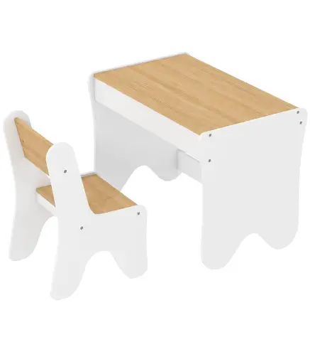 Juego de Mesa Infantil con Silla con Cajón Mesa y Silla Infantil Montessori 3 a 8 Años Blanco y Madera Natural