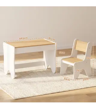 Juego de Mesa Infantil con Silla con Cajón Mesa y Silla Infantil Montessori 3 a 8 Años Blanco y Madera Natural