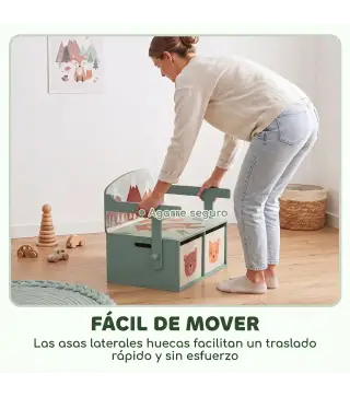 Banco Infantil Convertible 3 en 1 Juego de Mesa y Silla Baúl de Juguetes con 2 Cajones de Tela 3-6 Años Verde