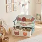 Banco Infantil Convertible 3 en 1 Juego de Mesa y Silla Baúl de Juguetes con 2 Cajones de Tela 3-6 Años Verde
