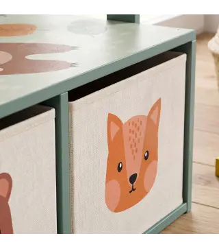 Banco Infantil Convertible 3 en 1 Juego de Mesa y Silla Baúl de Juguetes con 2 Cajones de Tela 3-6 Años Verde