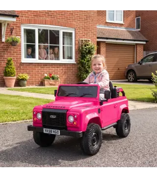 Coche Eléctrico Niños 12V Licencia Land Rover Defender Control Remoto 2,4G 2 Motores Arranque Suave Faros +3 Años Rosa