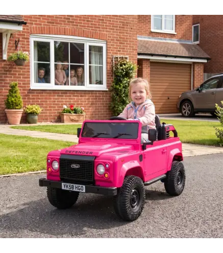 Coche Eléctrico Niños 12V Licencia Land Rover Defender Control Remoto 2,4G 2 Motores Arranque Suave Faros +3 Años Rosa