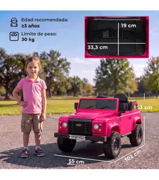 Coche Eléctrico Niños 12V Licencia Land Rover Defender Control Remoto 2,4G 2 Motores Arranque Suave Faros +3 Años Rosa