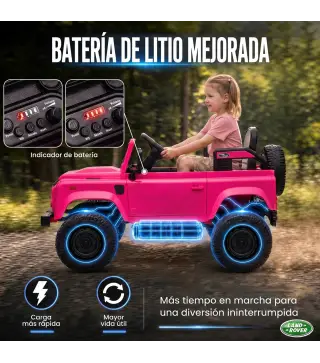 Coche Eléctrico Niños 12V Licencia Land Rover Defender Control Remoto 2,4G 2 Motores Arranque Suave Faros +3 Años Rosa