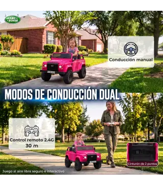 Coche Eléctrico Niños 12V Licencia Land Rover Defender Control Remoto 2,4G 2 Motores Arranque Suave Faros +3 Años Rosa