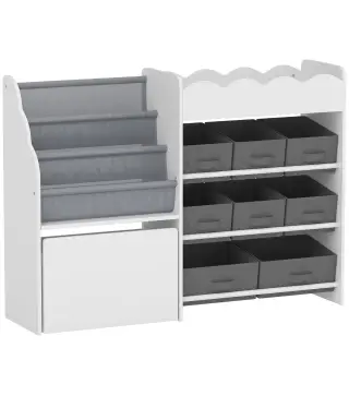 Estantería Infantil Juguetes con 8 Cestas de Tela Cajón con Ruedas Librería Estante Abierto 3-8 Años 109x30x80cm Blanco