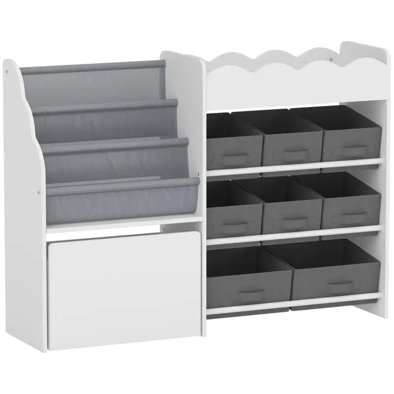 Estantería Infantil Juguetes con 8 Cestas de Tela Cajón con Ruedas Librería Estante Abierto 3-8 Años 109x30x80cm Blanco