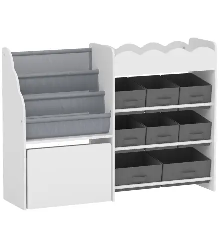 Estantería Infantil Juguetes con 8 Cestas de Tela Cajón con Ruedas Librería Estante Abierto 3-8 Años 109x30x80cm Blanco