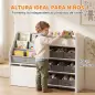 Estantería Infantil Juguetes con 8 Cestas de Tela Cajón con Ruedas Librería Estante Abierto 3-8 Años 109x30x80cm Blanco