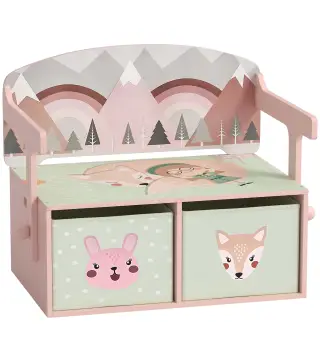 Banco Infantil Convertible 3 en 1 Juego de Mesa y Silla Baúl de Juguetes con 2 Cajones de Tela 3-6 Años Rosa