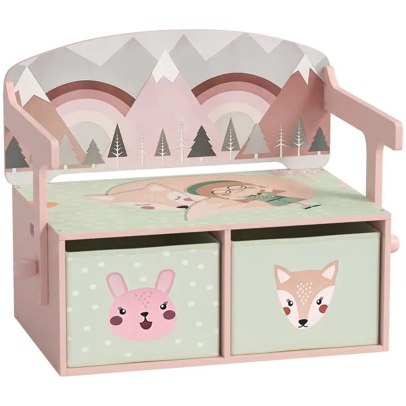 Banco Infantil Convertible 3 en 1 Juego de Mesa y Silla Baúl de Juguetes con 2 Cajones de Tela 3-6 Años Rosa Banco Infantil Convertible 3 en 1 Juego de Mesa y Silla Baúl de Juguetes con 2 Cajones de Tela 3-6 Años Rosa
