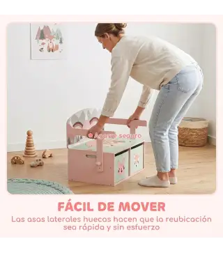 Banco Infantil Convertible 3 en 1 Juego de Mesa y Silla Baúl de Juguetes con 2 Cajones de Tela 3-6 Años Rosa