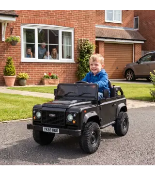 Coche Eléctrico Niños 12V Licencia Land Rover Defender Control Remoto 2,4G 2 Motores Arranque Suave Faros +3 Años Negro